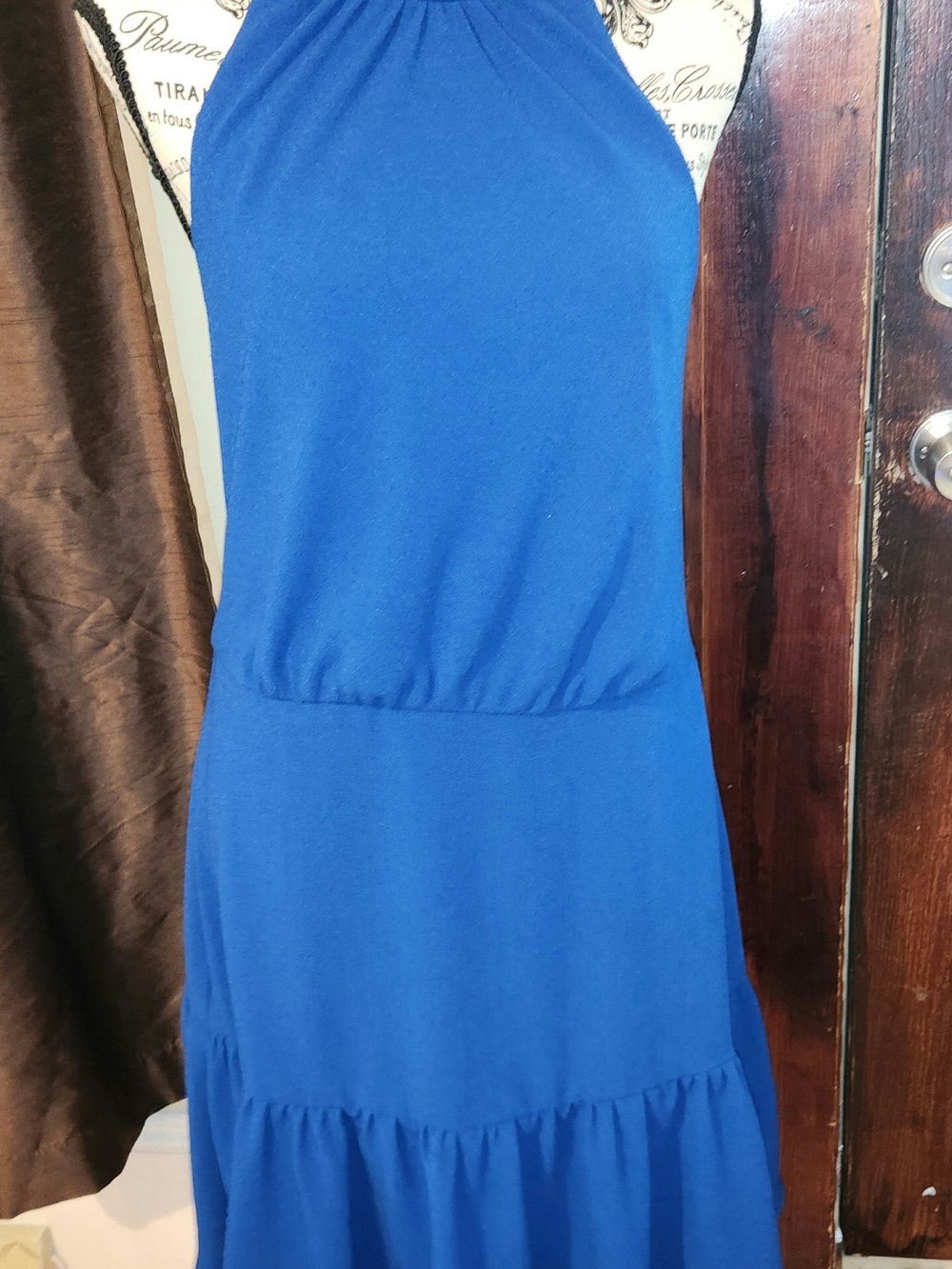 Betsey Johnson Royal Blue Halter Tiered Ruffle Midi Dress Size 12 - Picture 3 of 7